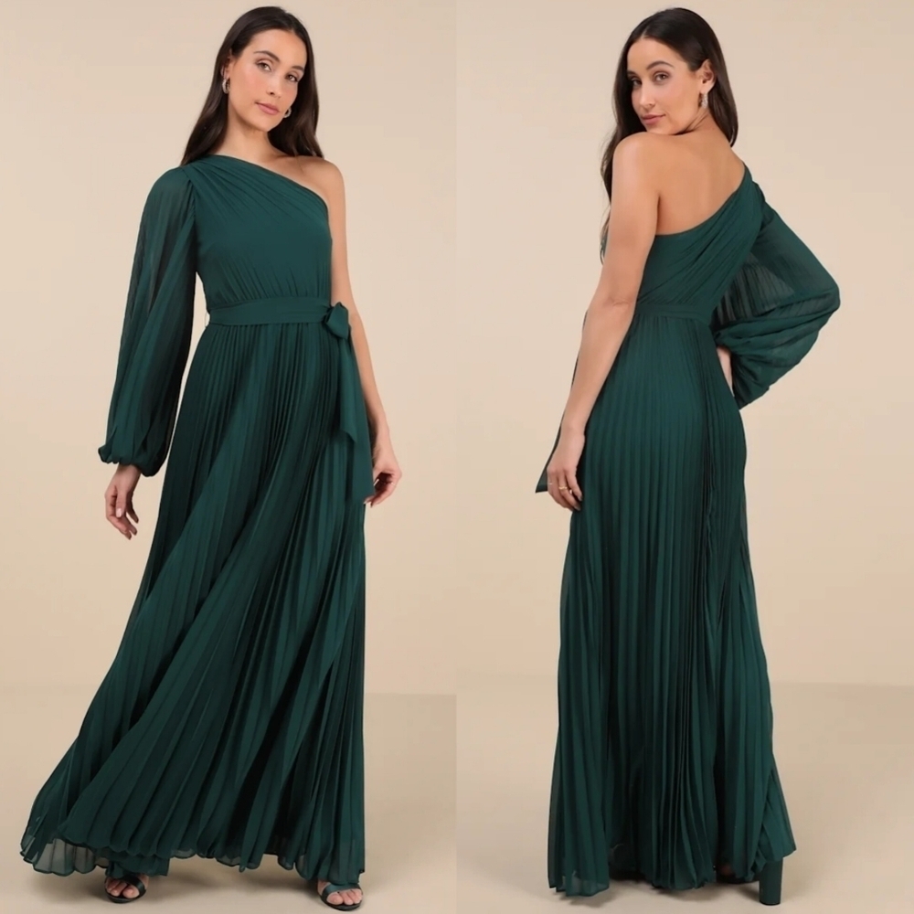 Lulus Divine Charm Emerald Green One-Shoulder Maxi Dress Wedding Party Prom